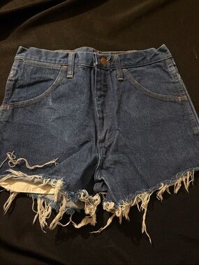 Wrangler Blue Frayed Hem High-Rise Jean Shorts